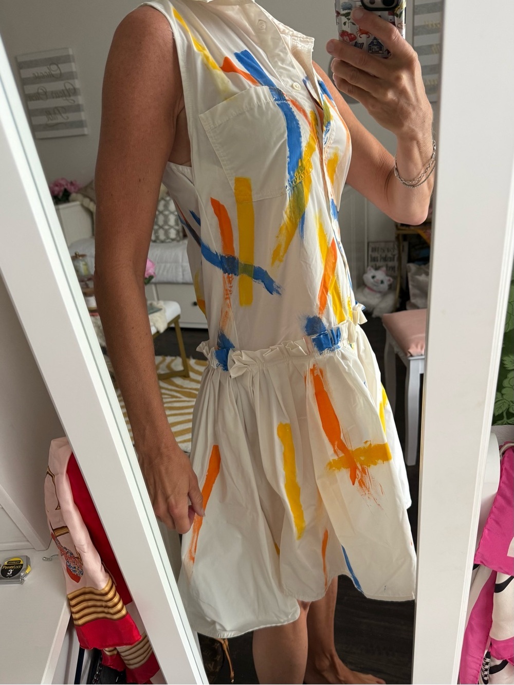 Avant Garde Painterly Brush Stroke Dress Drop Waist Bubble Hem Wearable Art - Picture 3 of 12
